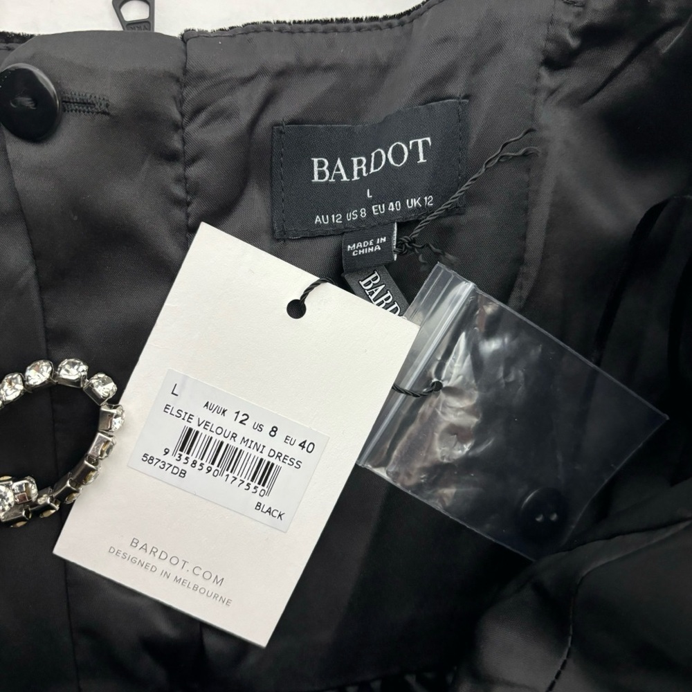Bardot Elsie Velour Mini Dress in Black Size 8 - Picture 7 of 12